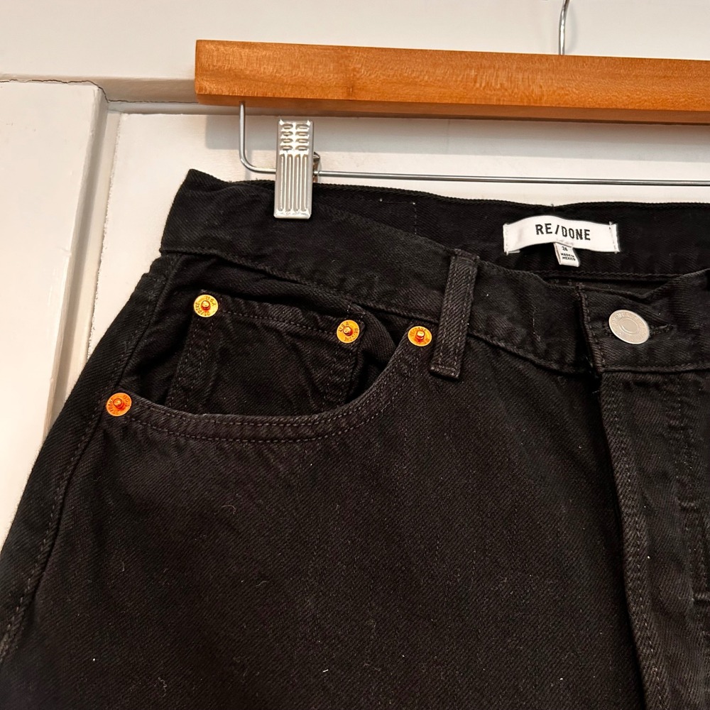 NWT RE/DONE High Rise Loose Crop Jeans Black Denim Size 24 Wide Structured Boho - Picture 10 of 12